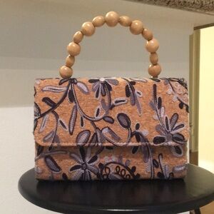 Floral Patterned Handbag with Beaded Handle
